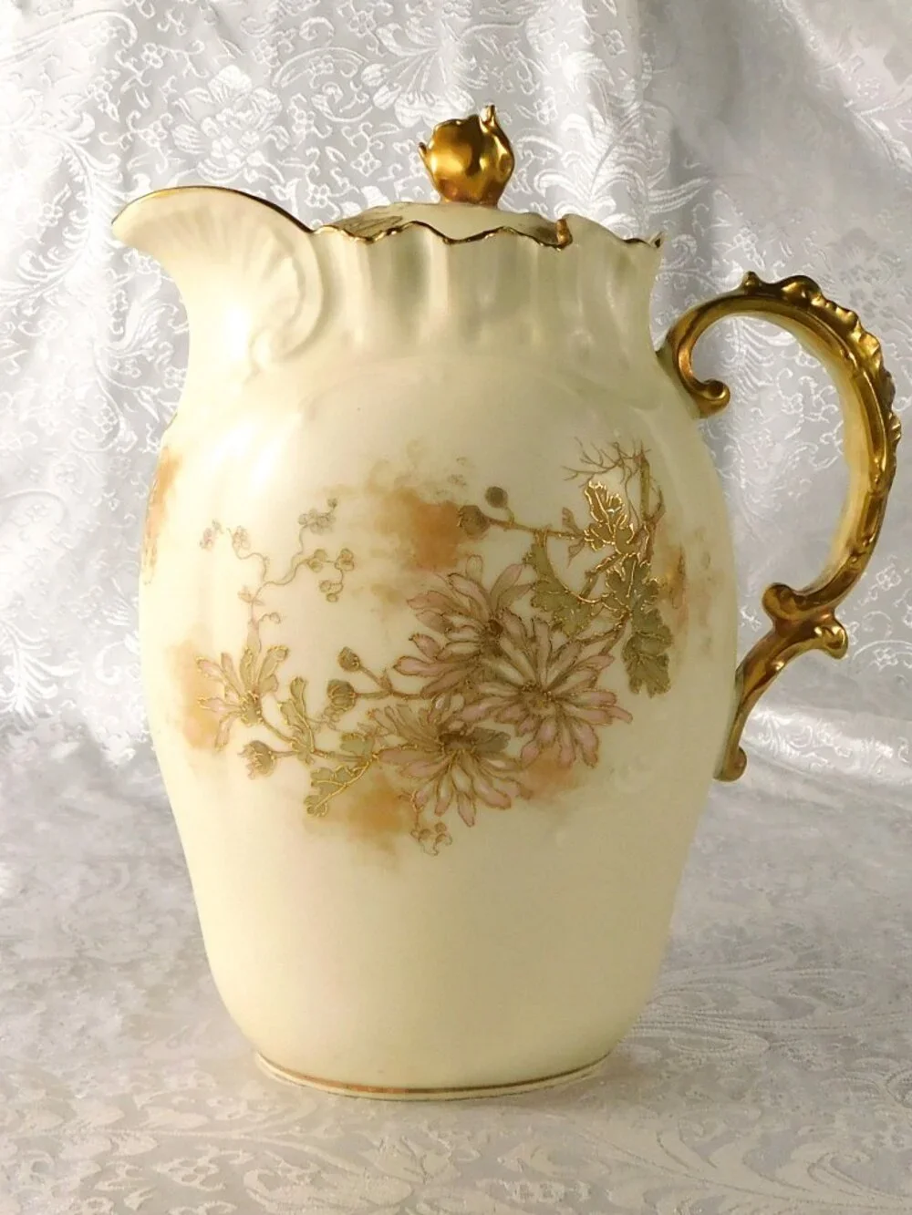 Alfred Lanternier Limoges Hand Painted Cream Bisque Chocolate Pot # 27319